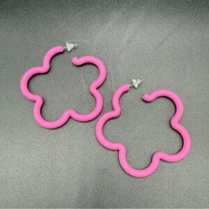 Pink Flower Hoop Earrings - Matte Geometric Y2K Party Earrings